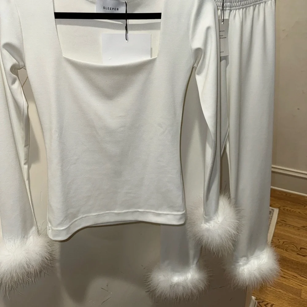 Sleeper White Marabou-Trim Pajama Set